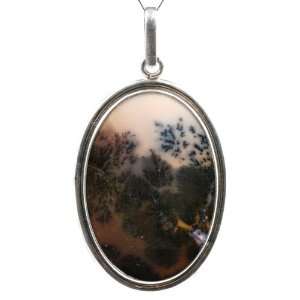 Moss Agate and Sterling Silver One of a Kind Oval Pendant