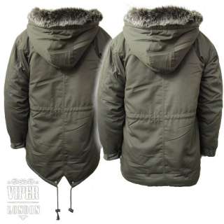 New Mod Fishtail Parka Coat/Jacket Faux Fur Hood   Free UK Delivery XS 