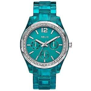 RELIC BLUE ACRYLIC MULTI FUNCTION DIAL WOMENS WATCH+CRYSTALS MODEL 