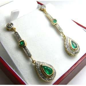    Colombian Emerald & Diamond Dangle Earrings 