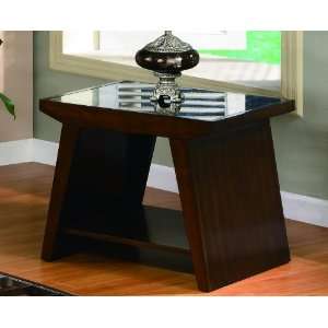  Midori Cherry Brown End Table With Glass Top By Crown Mark 