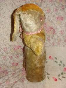ANTIQUE 1930S/1940S STUFFED EASTER BUNNY WITH PINK BUTTON EYES 