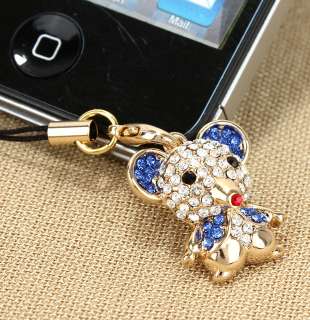 Blue Clear Mouse Rat Swarovski Crystal Charm Lanyard Cell Phone Bag 