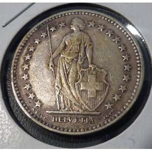  1914 Switzerland Silver 2 Franc Coin 
