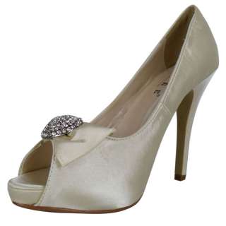   Satin Stiletto High Heel Diamante Peeptoe Bridal Ladies Shoes  
