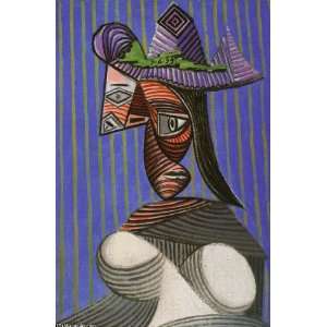   Pablo Picasso   24 x 36 inches   Busto de mujer con sombrero rayado