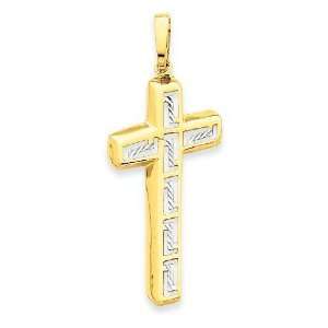  14k & Rhodium Greek  Key Cross Pendant: Jewelry