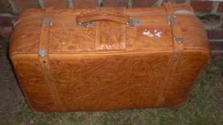 Vintage HAND TOOLED LEATHER SUITCASE/LUGGAGE~Paraguay  