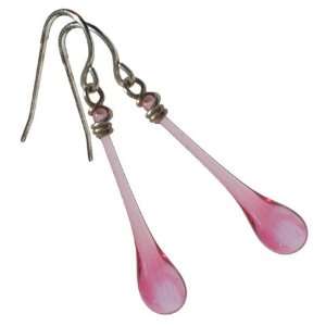  Hot Pink Sundrop Simple Earrings, glass and sterling 