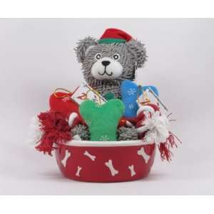    Holiday Pet Gift Set: Ceramic Bowl & Dog Toy Pack: Pet Supplies