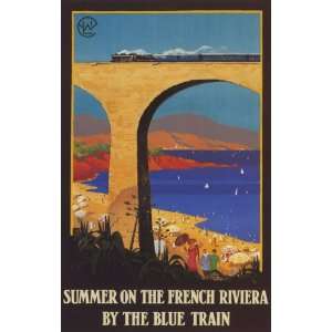   FRENCH RIVIERA BY THE BLUE TRAIN SAILBOAT LAKE FRENCH LARGE VINTAGE