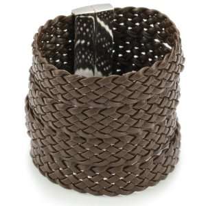    Accessories & Beyond Brown Flat Leather Strands Cuff: Jewelry