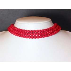 Necklace 3 Strands Red Coral Bead Choker:  Sports 