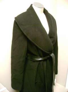 Larry Levine Swawl Collar Belted Wool Coat 8 Black NWT  