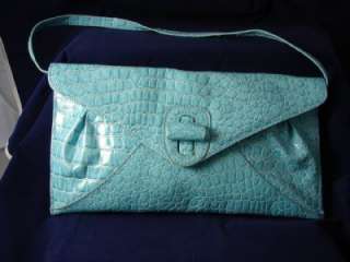 Roberts Squared Aqua Blue Los Cabos Croc Clutch Handbag Purse Tote 