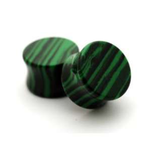  Malachite Stone Plugs   5/8 Inch   16mm   Sold As a Pair 