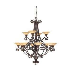   12 Light Two Tier Chandelier in Palladio with Amber Etched Glass glass