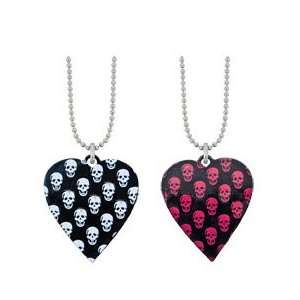   Black Heart Necklace with Pink Skull Pattern with Ball Chain: Jewelry