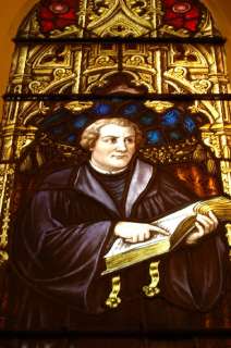 100 yr. old Traditional Stained Glass Window + Martin Luther by: J 