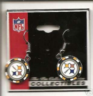 PITTSBURGH STEELERS POKER CHIP LOGO J HOOK EARRINGS NEW  