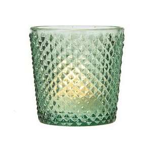  Ice Blue Embossed Glass Candle Holder and Vase (diamond 