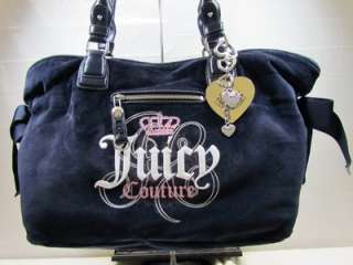 Juicy Couture Regal Blue Splendour Velour Crown Logo Tote Handbag 