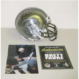  Autographed Brett Favre Mini Helmet   Pewter: Sports 