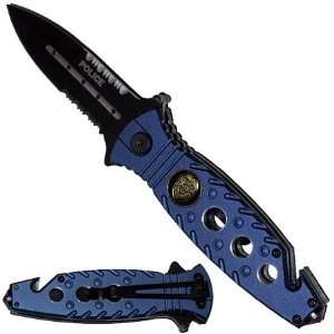   USA Police Spring Assisted Rescue Knife   Blue: Sports & Outdoors