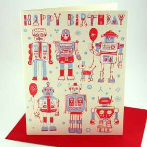   robots letterpress birthday card NEW 