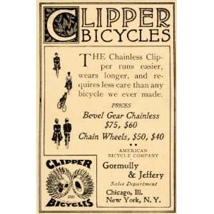   Ad Clipper Bicycles Bikes Gears Chainless Wheels   Original Print Ad