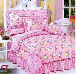 New Hello Kitty 100% Cotton queen Size Bed Pink Quilt Cover Doona 