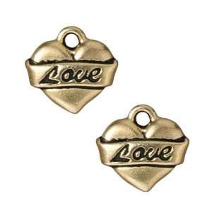  22K Gold Plated Pewter Love Heart Tattoo Charm 15mm (1 