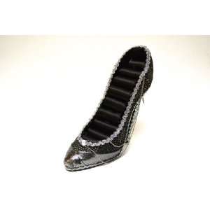  Black Sparkle Stiletto High Heel Ring Holder Shoes with 