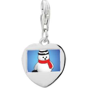   Silver Snowman Red Scarf Photo Heart Frame Charm: Pugster: Jewelry