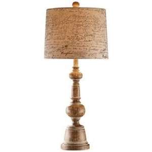  French Script Distressed Wood Table Lamp
