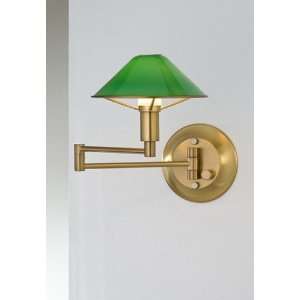    Antique Brass Green Glass Swing Arm Wall Light: Home Improvement