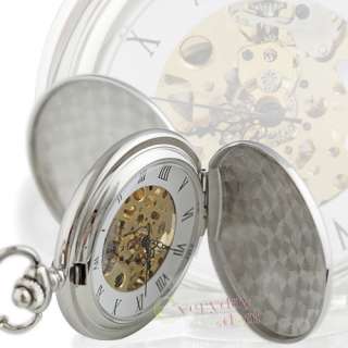 High Polish MECHANICAL Silver Pocket Watch Clock Hollow  