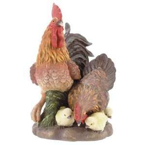  HAND PAINTED PORCELAIN CHICKEN ROOSTER FAMILY SCULPTURE 
