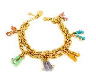 Disney Couture Multi Enamel & Crystal Tinkerbell Slippers Bracelet 