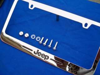 JEEP CHROME INK LICENSE PLATE FRAME W LOGO SCREW CAPS COVERS  