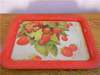 Vintage Decorative Tin (?) Strawberry Serving Tray   Super Cute  