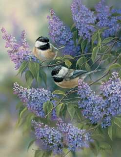 CHICKADEES AND LILACS by Rosemary Millette   Framed  