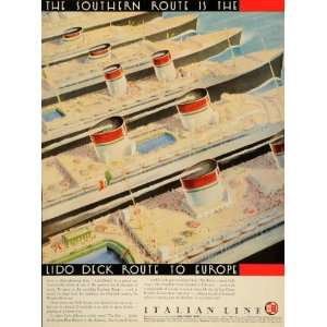 1935 Ad Italian Cruise Line Lido Deck Southern Route   Original Print 