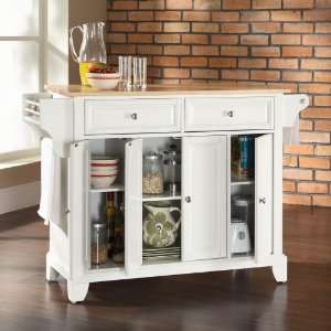   Natural Wood Top Kitchen Island in White Finish   Crosley KF30001CWH