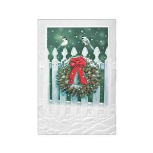 Picket Pair   Holiday card with multi level embossing and birds on a 