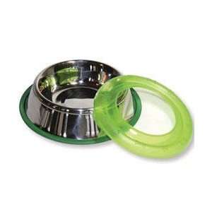 M2Pets Slurp eze Non Skid Stainless Steel Green Accented Pet Bowl 