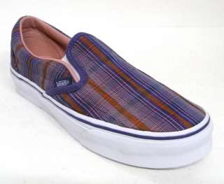 Vans Classic Slip On Pinstripe Plaid Purple Skate Shoes New 8 8.5 9.5
