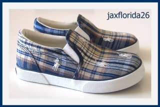Ralph Lauren Polo Toddler Size 10 Shoes NEW Slip On Navy Plaid  