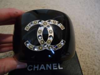 AUTHENTIC* Chanel BLACK CRYSTAL CC & PEARL CUFF/BRACELET *OVAL STAMP 