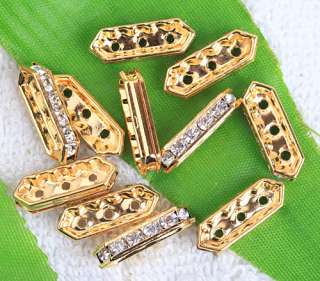 20 Gold Plated Clear Crystal Spacer Bar 3 holes HL0002  